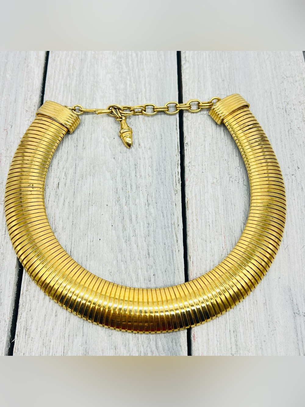 377. Vintage Gold Tone Tubogas Circa 1970s Unsigned Italian Collar Choker